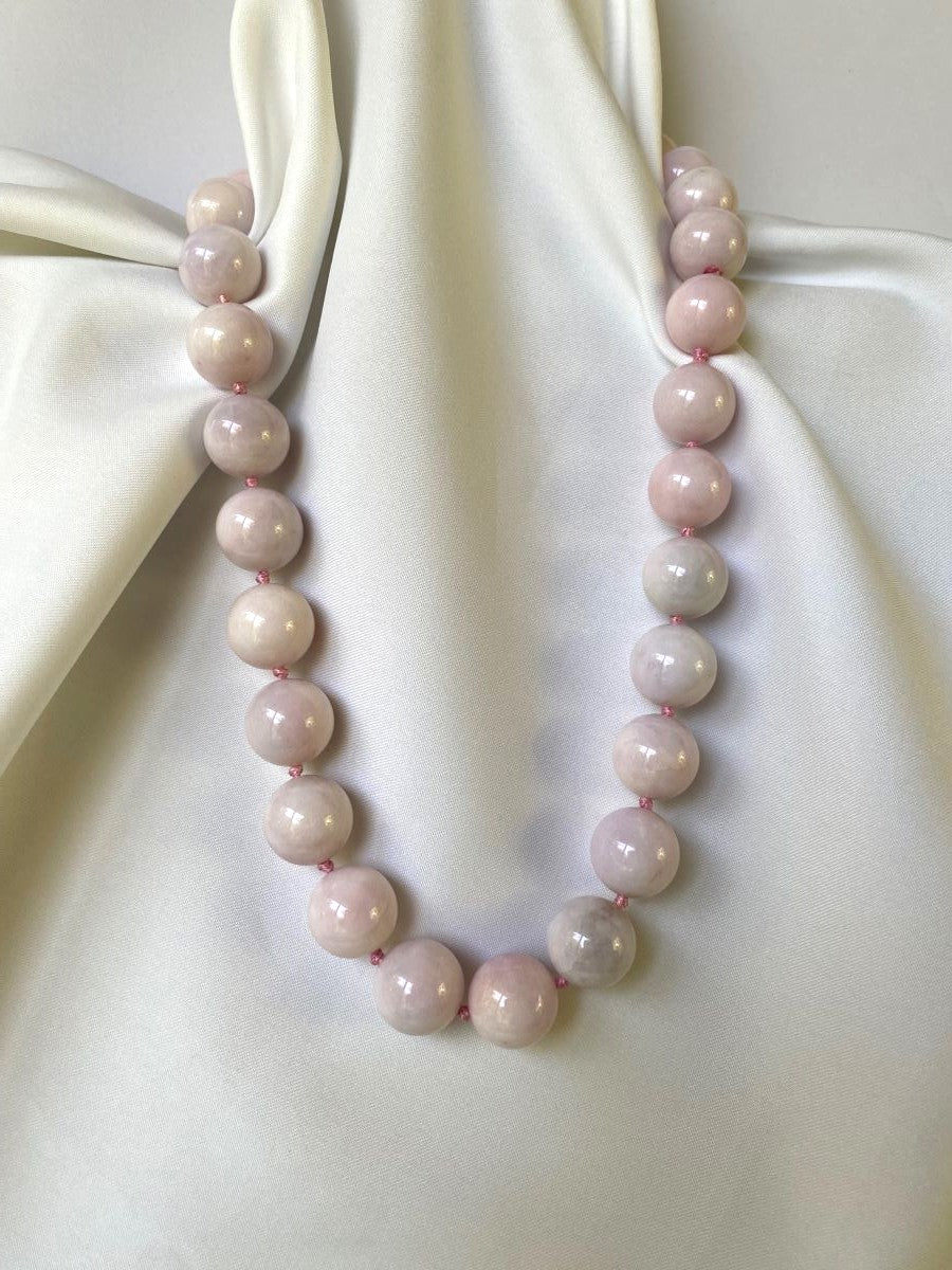 One Strands 16mm Pink Jade Gemstone Beads Sterling Silver Clasp