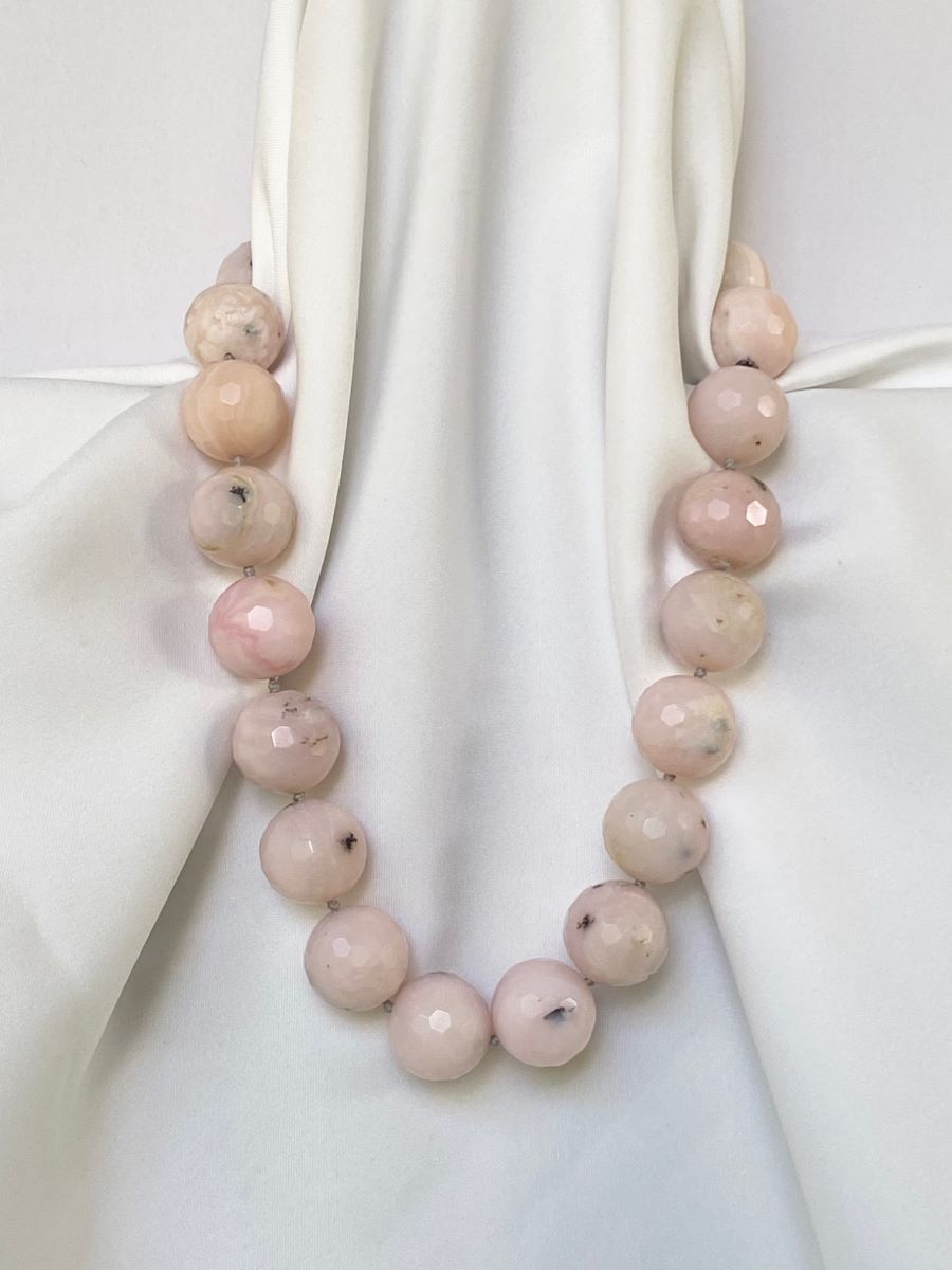One Strands 20mm Faceted Pink Opal Beads Sterling Silver Clasp Gemstone Necklace