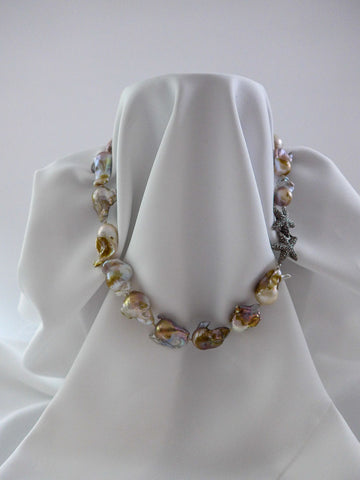 14k Yellow Gold Baroque Cultured Pearl Necklace