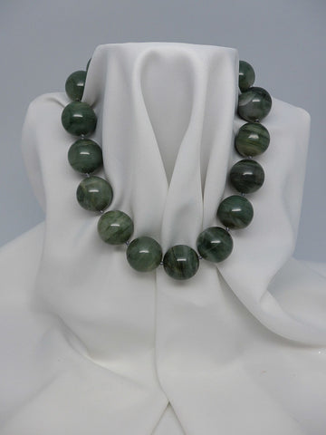 One Strand Hawkeye Gemstone Necklace (Grey Green in Color Tone)