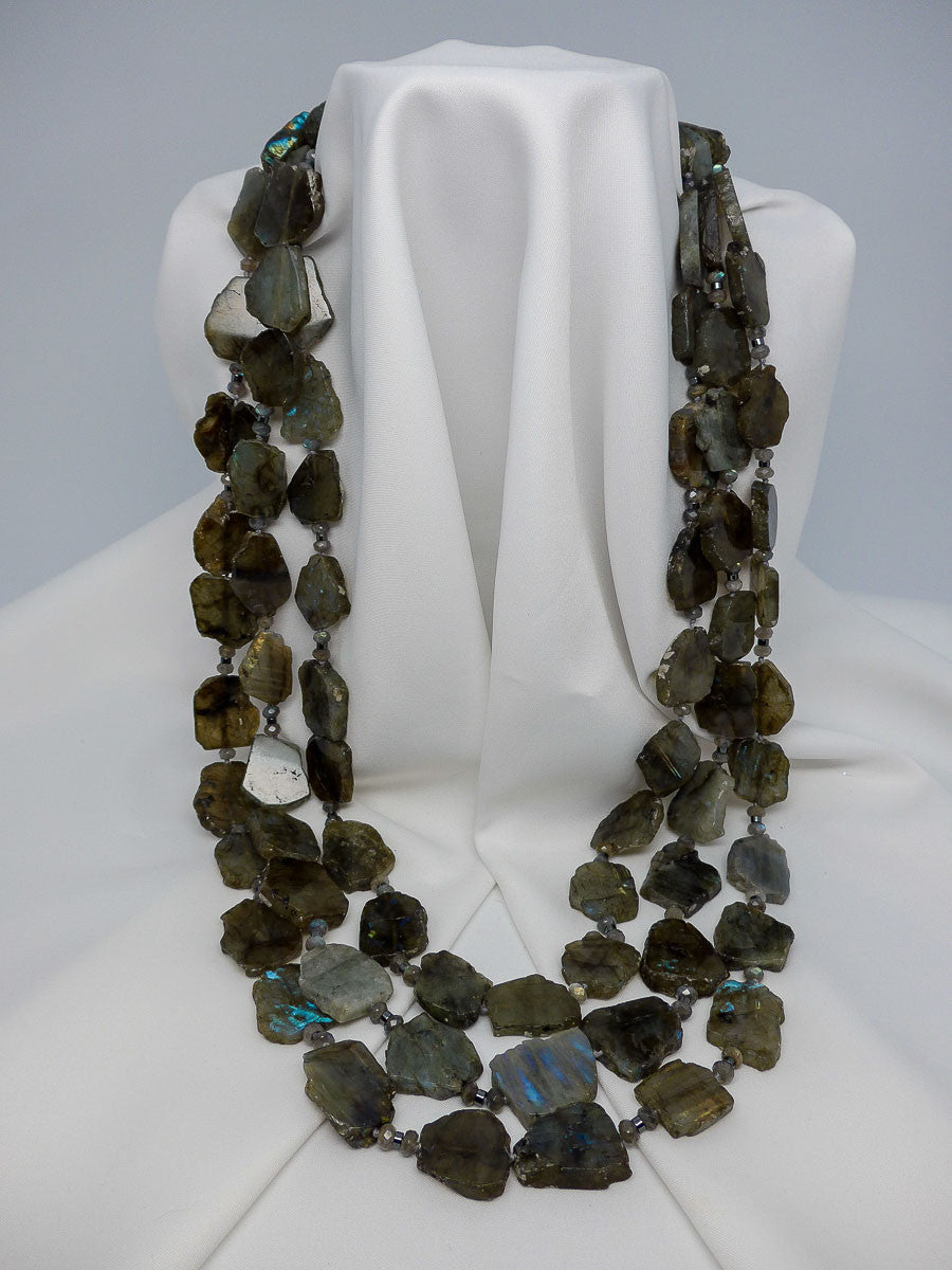 THREE STRAND LABRADORITE GEMSTONE NECKLACE
