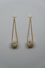 925 Vermeil Sterling Silver Chain and Post with Cubic Zirconia & Cultured Pearl Long Dangling Earrings