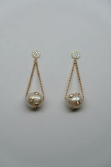 925 Vermeil Sterling Silver Chain and Post with Cubic Zirconia & Cultured Pearl Earrings