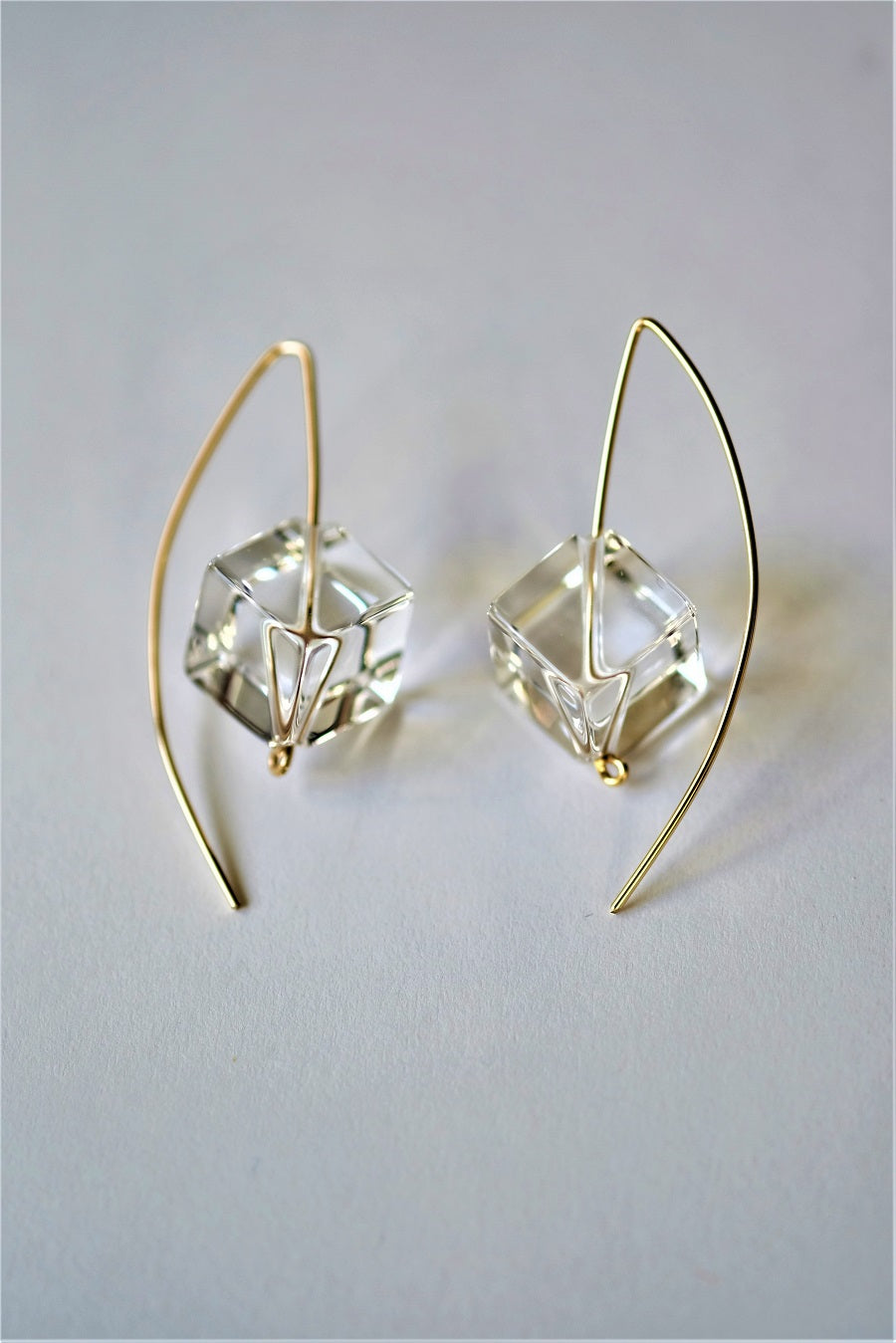 Rock Crystal Cubes on 14k gold filled Wire Earrings