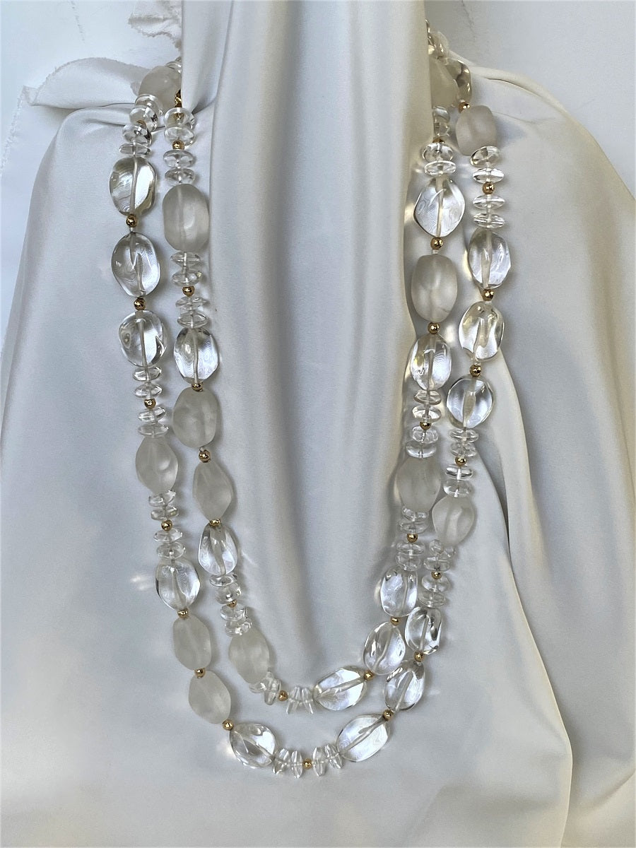 One Long Strand Rock Crystal Nuggets Gemstone Necklace