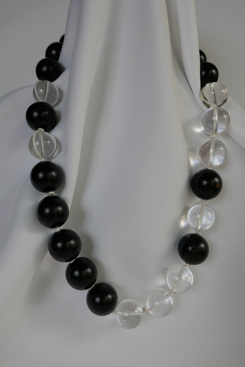 One Strand 20mm Wood & Rock Crystal Necklace