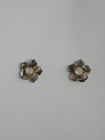 Mother of Pearl Flower 925 Sterling Silver Cubic Zirconia Post Earrings