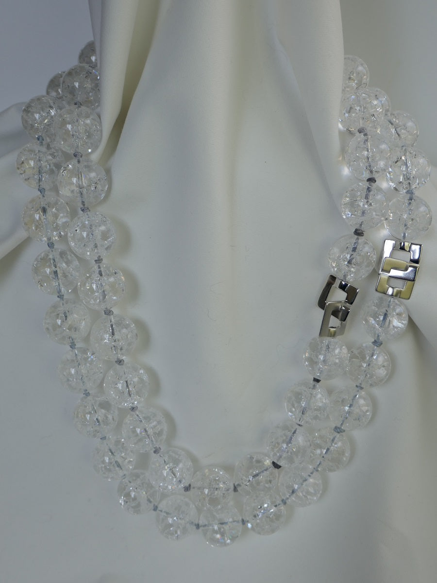 Two Individual Strands Cracked Rock Crystal Gemstone Necklace