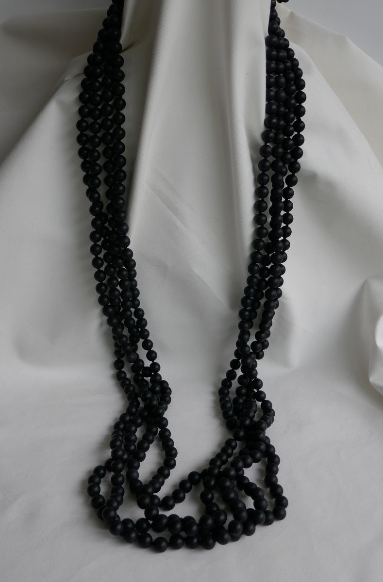Four Strand Matted Onyx Long Gemstone Necklace