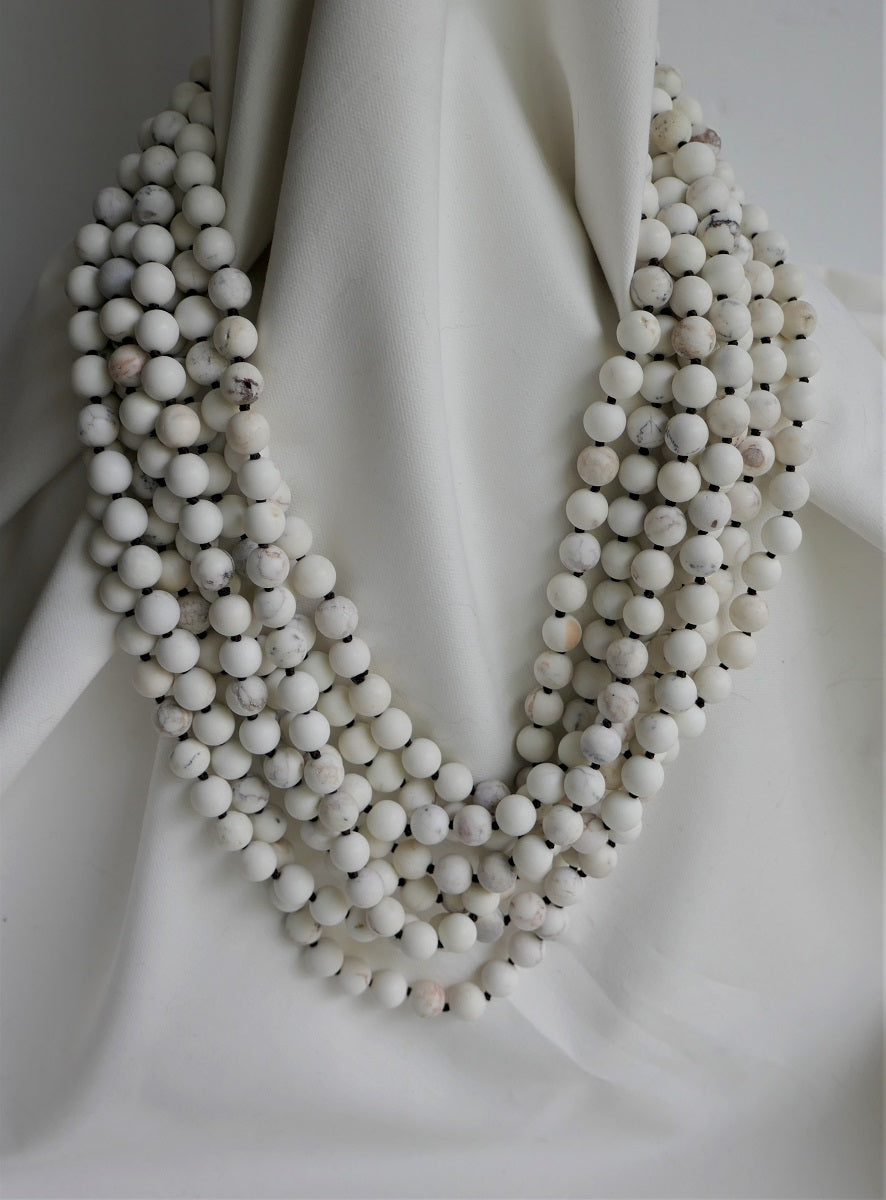 Four Strand White Howlite Long Gemstone Necklace