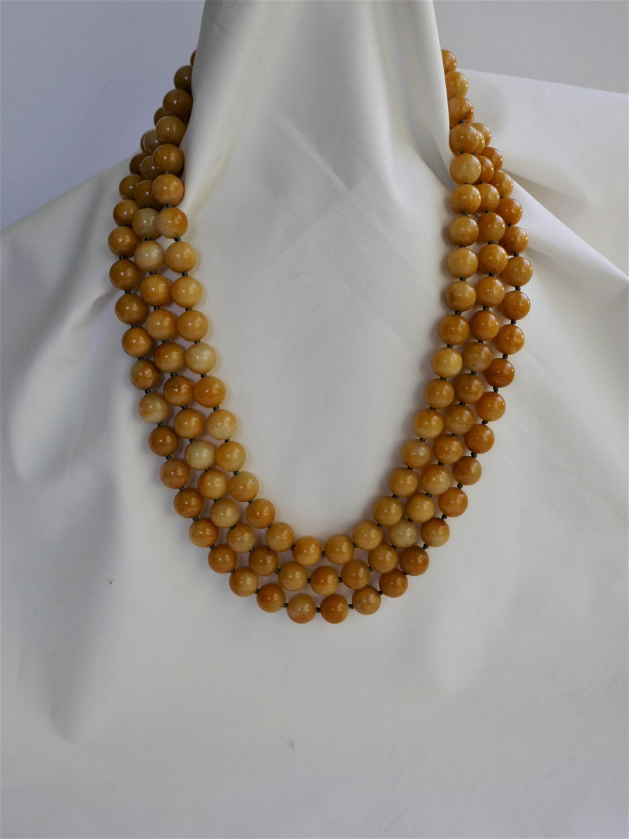 Three Strand Yellow Jade Gemstone Necklace