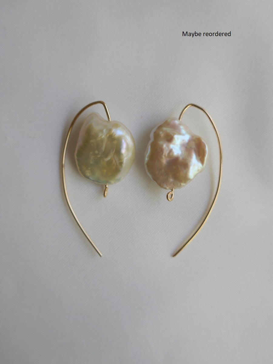Natural Keshi Pearls Wishbone 14k Gold Filled Wire Earrings