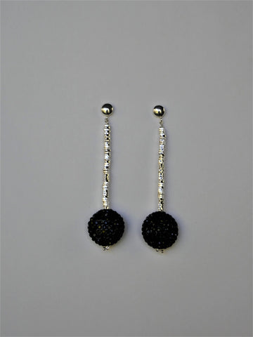 Black Ceramic Crystal Bead on Silver Plated Hematite 6mm Sterling Silver Post Earrings