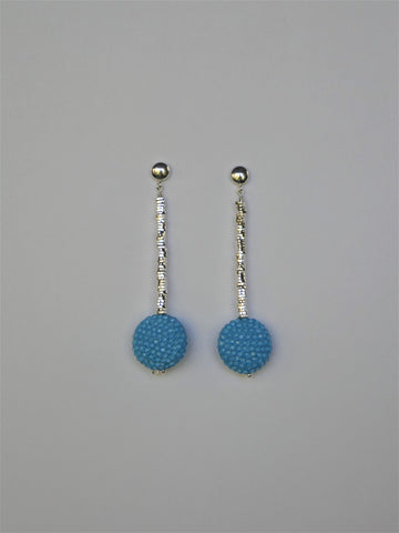 Sky Blue Ceramic Crystal Bead on Silver Plated Hematite 6mm Sterling Silver Post Earrings