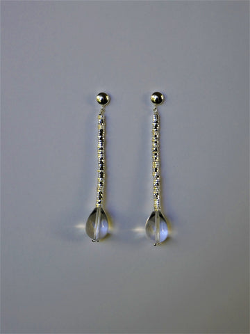 Rock Crystal Bead on Silver Plated Hematite 6mm Sterling Silver Post Earrings