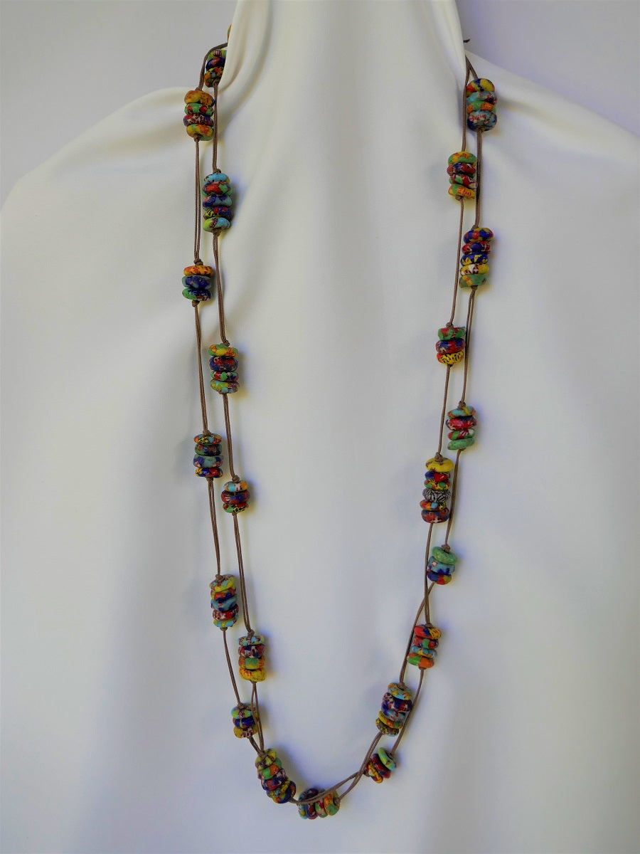 Two Strand 20mm Murano like Glass Beads Necklace