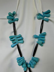 One Strand Stabilized Turquoise Drops Horn Tubes & Sterling Silver Roundels Semi-Precious Stone Necklace