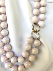 Two Strands 16mm Pink Jade Gemstone Beads Sterling Silver Clasp