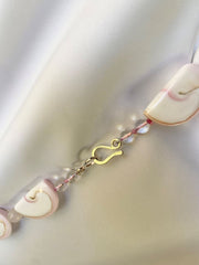 ONE STRAND WHITE AND PINK HALF MOON CONCH SHELL WHITE CULTURED PEARLS NECKLACE