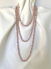0ne Strand Faceted Rhodonite(Pink) Gemstones Long Necklace Sterling Silver Clasp