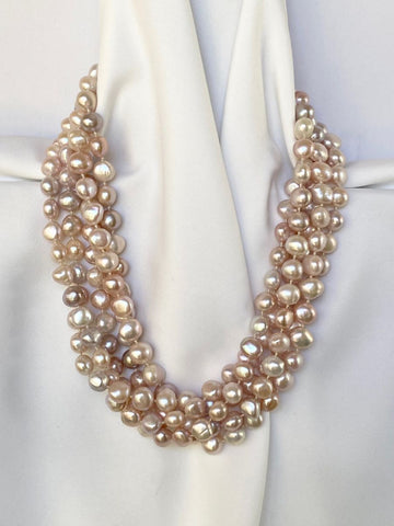 One Strand Rock Crystal Cultured Pearl Gemstone Necklace 925 Sterling Silver Clasp