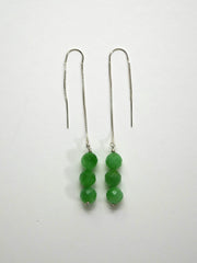 Faceted Green Aventurine on Silver Sterling Threader Long Earrings