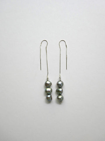 Amazonite Roundels on Silver Sterling Threader Long Earrings