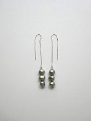 Platinum Nugget Cultured Pearls on Silver Sterling Threader Long Earrings