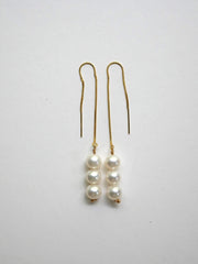 White Cultured Pearls on 14k Gold Filled Threader Long Earrings