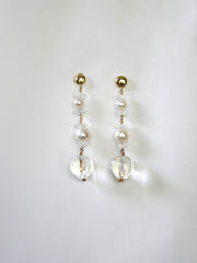 Rock Crystal, White Cultured Pearls 14k Gold Filled Post and Wire Earrings