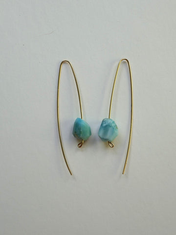 Larimar Nugget on 14k gold filled Wire Earrings