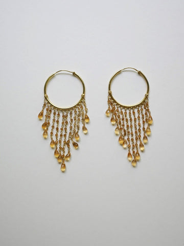 Citrine Chandelier Earrings on 18k plated Sterling Silver Hoops