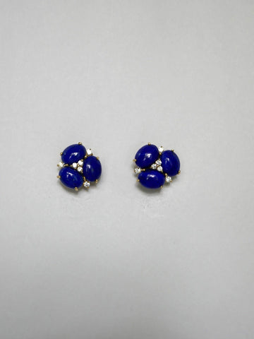 Oval Lapis Lazuli 925 18k gold plated Vermeil Stud Earrings