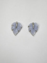 Carved Chalcedony Leaf Stud Earrings