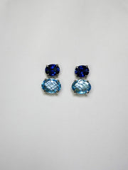 Lab Grown Blue Sapphire and Natural Blue Topaz Drop Post Earrings