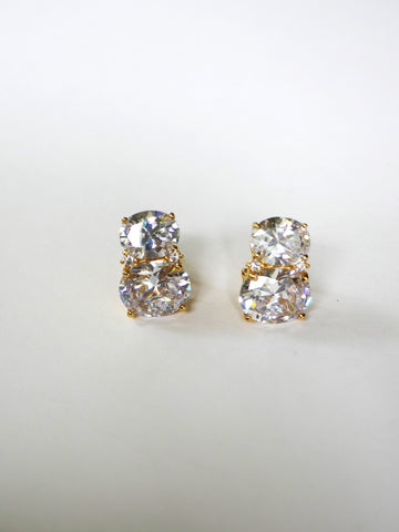 Double Oval Cubic Zirconia 18k gold plated 925 Sterling Omega Clasp Earring