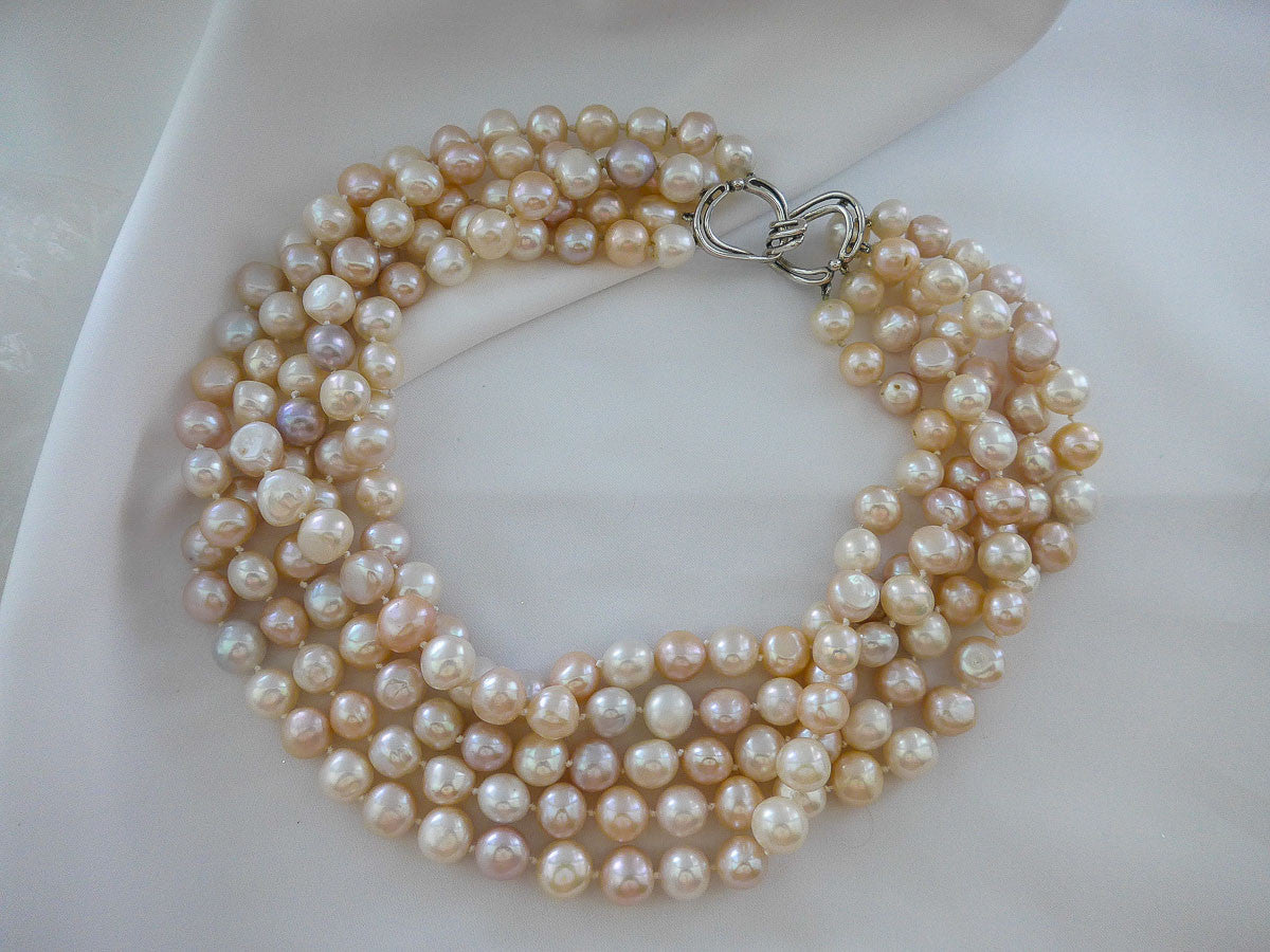 FIVE STRAND NATURAL NUGGET CULTURED PEARL NECKLACE
