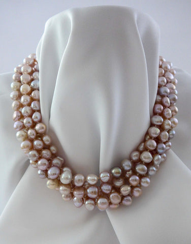 FIVE STRAND NATURAL NUGGET CULTURED PEARL NECKLACE