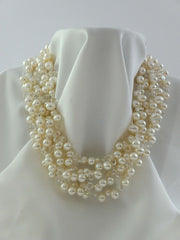 FIVE STRAND WHITE DROP AND ROCK CRYSTAL CULTURED PEARL NECKLACE