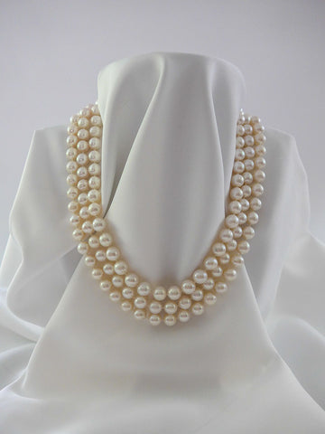 THREE STRAND WHITE CULTURED PEARL NECKLACE