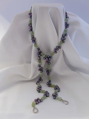 ONE STRAND PEACOCK BLUE CULTURED PEARL AND NEW JADE NECKLACE