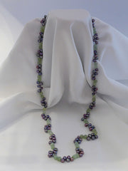 ONE STRAND PEACOCK BLUE CULTURED PEARL AND NEW JADE NECKLACE