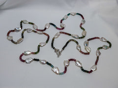 TWO SEPERATE STRANDS WHITE KESHI PEARL AND TOURMALINE NECKLACE