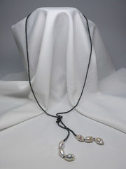 ONE STRAND FACETED HEMATITE AND BAROQUE PEARL LARIAT GEMSTONE NECKLACE