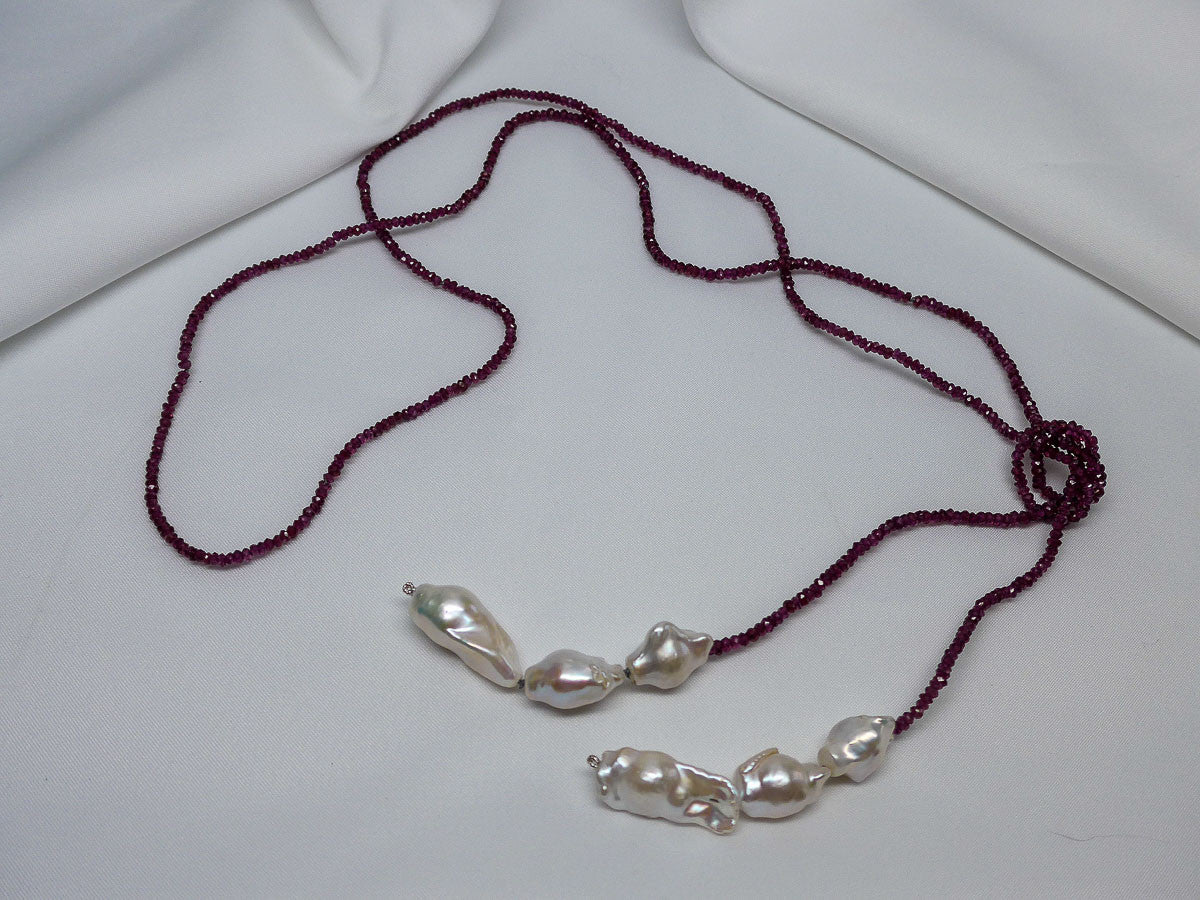 One Strand Garnet Gemstone and Baroque Cultured Pearl Necklace