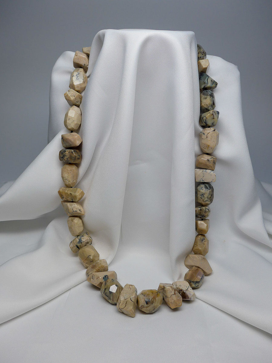 TWO INDIVIDUAL STRAND OPAL NUGGETS AND MATTED ONYX DOUGHNUT GEMSTONE NECKLACES