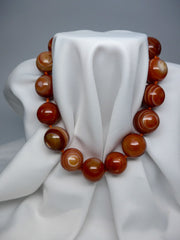 ONE STRAND ORANGE BANDED AGATE GEMSTONE NECKLACE