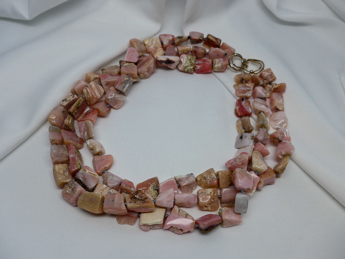 THREE STRAND PINK OPAL NUGGET NECKLACE