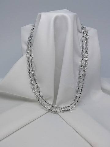 ONE STRAND FACETED ROCK CRYSTAL LONG & LARIET NECKLACE