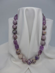 ONE STRAND SNOWFLAKE JASPER AND ROSE AMETHYST GEMSTONE NECKLACE